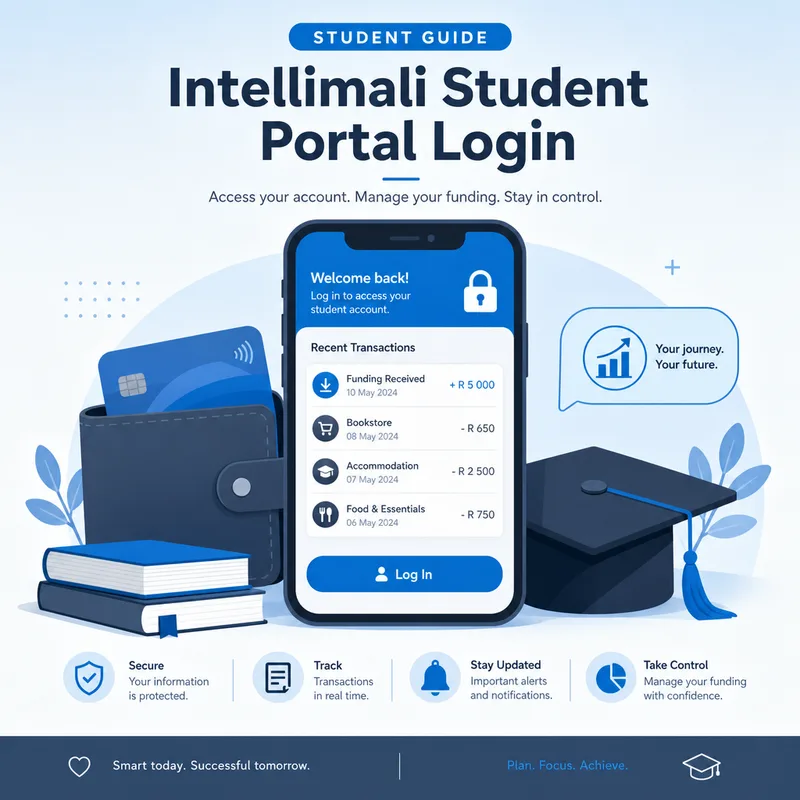 Intellimali login NSFAS allowance balance check illustration with digital wallet and student portal