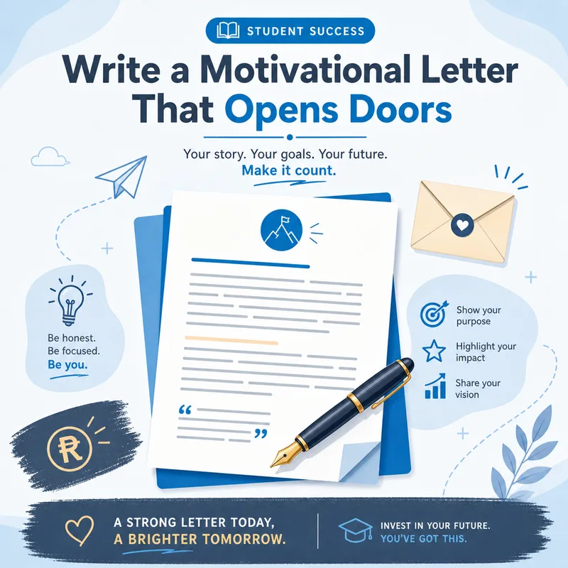 Motivational letter for bursary application illustration with letter document, fountain pen and envelope